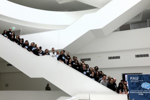 Team Gathering: EBM members pose on the staircase for a group photo. (Image: ITM/FAU)