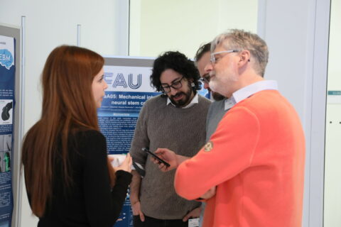 Vibrant Discussions: Attendees engage in conversations between poster sessions and outside the lecture hall. (Image: ITM/FAU)