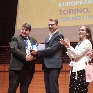 From left to right: Aldo R. Boccaccini, Prof. Nicholas Dunne (President of the ESB), and Prof. Maria Pau Ginebra (Chair of the ESB Awards Committee). (Copyright: European Society for Biomaterials, ESB)