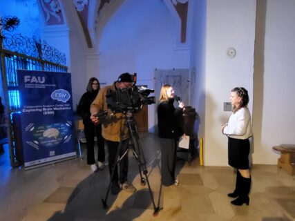 Silvia Budday speaking with Oberpfalz TV ahead of the performance. Photo: A. Dakkouri-Baldauf
